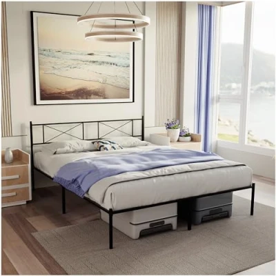 Obrázek Dreamzie postel 160 x 200 s lamelovým roštem rám postele nohama kovová čelem výška 35 cm Jednoduché měsíce a velký úložný prostor