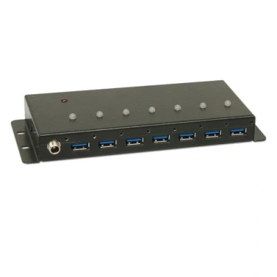 Obrázek LINDY 43128 kov 7 portů USB 3. 0 Hub černý, průmyslový rozbočovač