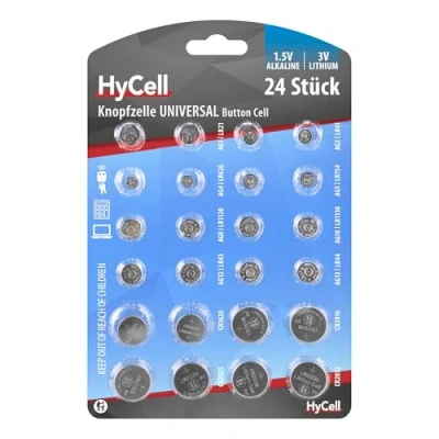 Obrázek HyCell 24x úsporná sada knoflíkových článků/vždy 2X CR2032 CR2025 CR2016 CR1620 LR41 LR43 LR44 LR626 LR621 LR754 LR1120 LR1130 / ideální pro autodíly TAN zařízení dětské hračky hodinky atd.