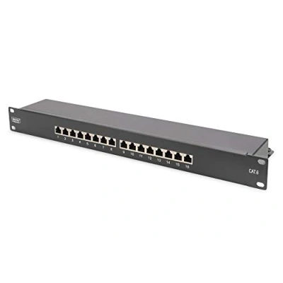 Obrázek DIGITUS Patchpanel 19 palců Cat 6 16 Port RJ45 postroje LSA Patch Feld Rack Montage 1HE černý