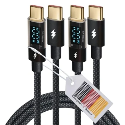 Obrázek AMATHINGS 2 kusy 100W USB C na kabel, 1,2 M 5A rychlonabíjecí kabel nabíjecí PD QC5.0 s LED displejem, kompatibilní iPhone 15/15 Pro/15 Pro Max MacBook Air iPad Galaxy S23