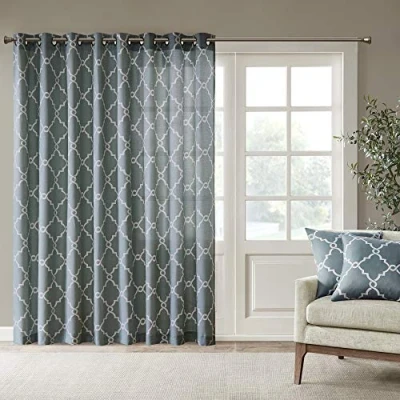 Obrázek Madison Park Saratoga Laubsägedruck Ösenvorhang für Fenster Wohnzimmer Schlafzimmer Fensterplatte 100x84 blau