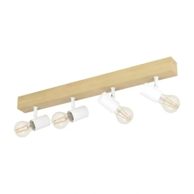 Obrázek EGLO stropní svítidlo Townshend 3, 4 plamenné vintage bodové v industriálním designu, retro lampa z oceli a dřeva, bílá, hnědá, objímka E27