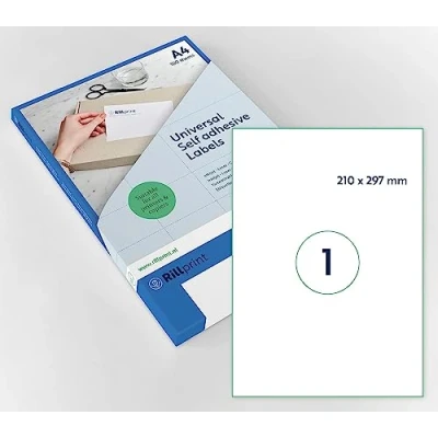 Obrázek Rillprint víceúčelové samolepicí etikety 100 kusů 210 x 297 mm 1 na list formátu A4 potisknutelné a snímatelné univerzální nálepky adresu listů, bílé