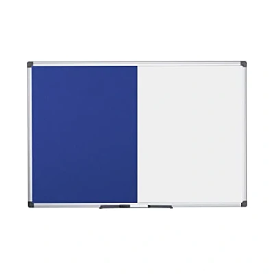 Obrázek Bi Office Maya kombinovaná tabulka, polomagnetická bílá tabule, poloviční modrá plstěná hliníkový rám, 120 x 90 cm