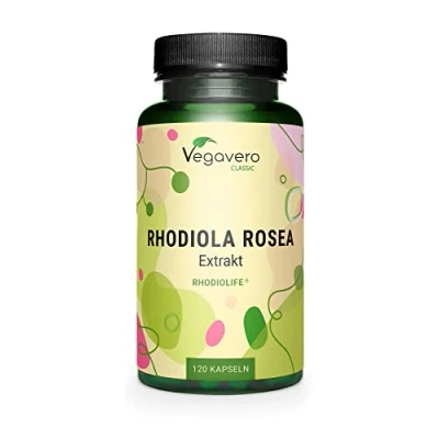 Obrázek RHODIOLA ROSEA Kapseln Vegavero® PREMIUM ROHSTOFF RhodioLife® 3% Rosavin &amp; 1% Salidroside Rosenwurz Extrakt 200 mg 120 Vegan