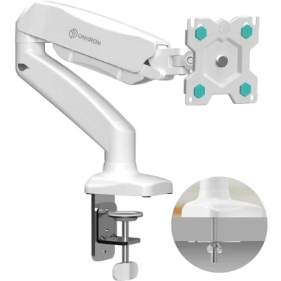 Obrázek ONKRON Monitor stolní držák pro displej 13 32 palců až 8 kg stůl plynová vzpěra 75 x &amp; 100 VESA Rameno otočné bílé G80 W
