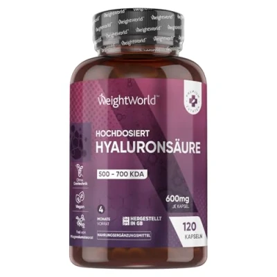 Obrázek Hyaluron kapsle 600 mg v jedné kapsli 120 veganských kapslí kyseliny hyaluronové zásoba 4 měsíce nízká velikost molekul (500700 KDA) kyselina hyaluronová alternativa k sérům a tabletám
