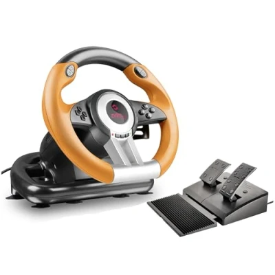 Obrázek Speedlink DRIFT O.Z. Racing Wheel USB herní volant pro PC (kompatibilní s operačními systémy Windows XP pedály akcelerátor a brzdu) hraní her / počítač notebook notebook, černo oranžová