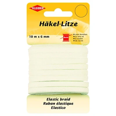 Obrázek Kleiber háčkovaná dráha / jemný gumový pásek, 78 % polyester, bílá, 1000 x 0,6 0,05 cm