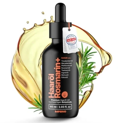 Obrázek IMPERIO olej na vlasy Rosmarin+ proti vypadávání vlasů 60 ml prémiový rozmarýnový a další kvalitní oleje pro pokožku hlavy stimulaci růstu 100% přírodní bez přísad