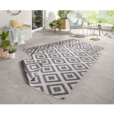 Obrázek NORTHRUGS Venkovní koberec Malta, obracecí, odolný proti povětrnostním vlivům, moderní geometrický vzor, běhoun na balkon, terasu, zahradu, zimní do obývacího pokoje, vodotěsný, polypropylen,