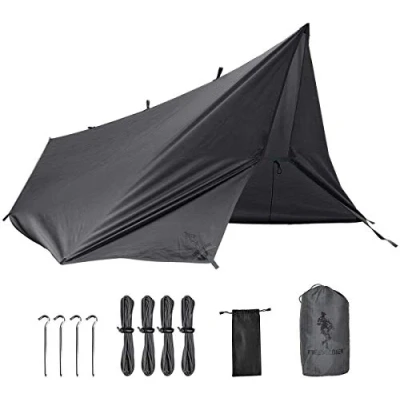 Obrázek FREE SOLDIER Tarp vodotěsná 3 m x 3,2 ultralehká stanová plachta UV ochrana campingová pro kempování, turistiku, outdoorové aktivity (šedé, s hřebíky)
