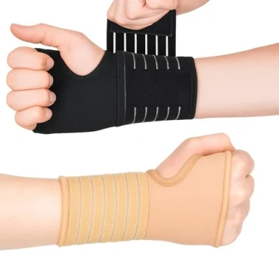 Obrázek Actesso Elastická bandáž zápěstí bandáže na pro podvrtnutí, RSI, zánět šlach nebo sport ruky vlevo a vpravo (XL, černá)