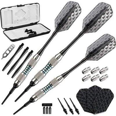 Obrázek Viper Bobcat Adjustable Weight Soft Tip Darts with Storage/Travel Case: Nickel Silver Plated, Light Blue Rings, 16 19 Grams