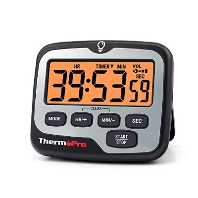 Obrázek ThermoPro TM01 kuchyňská minutka, digitální, s velkým LCD displejem, hlasitost, budík, časovač, multifunkční nastavitelný, odpočítávání, podsvícení