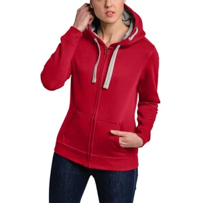 Obrázek HRM dámská mikina s kapucí I Premium bunda kontrastní podšívkou Basic Hoodie se zipem kvalitní a udržitelný dámský top, červená