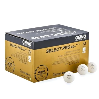 Obrázek GEWO míčky na stolní tenis Select PRO 3hvězdičkové z plastu 40+ se švem soutěžní míče certifikované ITTF 72 kvalitních profesionálních míčků bílé, mm,
