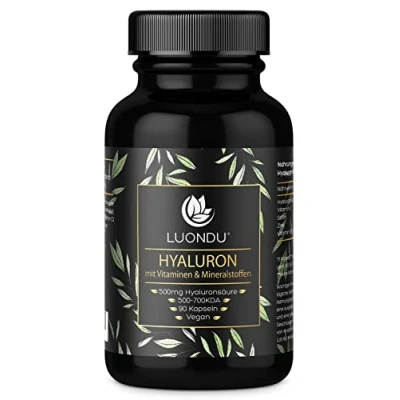 Obrázek Hyaluron kapsle vysoké dávky 500 mg 90 kusů (3 měsíce) kyseliny hyaluronové s vitaminem C, zinkem, selen, vitamín B2 laboratorně testováno, veganské, vyrobeno v DE