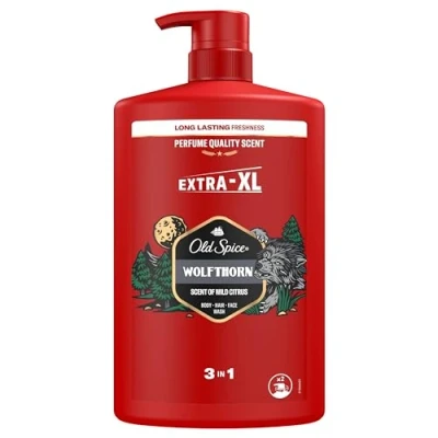 Obrázek Old Spice Wolfthorn 3 v 1 sprchový gel a šampon pro muže, l, dlouhotrvající, svěží vůně kvalitě parfému, hloubkové čištění tělo vlasů obličeje, jemný pocit pokožky