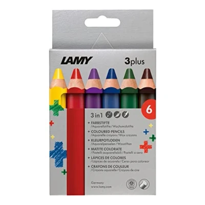Obrázek LAMY 3plus barevné tužky 520 6dílná sada: Skládací krabice se 6 barevnými tužkami z cedrového dřeva s ergonomickým tvarem a vysokou brilancí barev extra silná náplň Ø 10 mm, barevná tužka