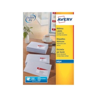 Obrázek Avery rychleschnoucí adresní etikety pro inkoustové tiskárny 24 na list 63,5 x 33,9 mm 2400 bílé