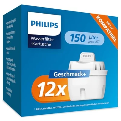 Obrázek Philips Water Kartuše s vodním filtrem, balení 12 ks, kompatibilní Britou, redukuje mikroplasty, chlór, vápno, těžké kovy