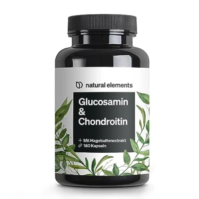Obrázek Glukosamin a chondroitin 180 kapslí s vitaminem C přispívá k normální tvorbě kolagenu ve vysokých dávkách, bez zbytečných přísad vyrobeno v Německu laboratorně testováno