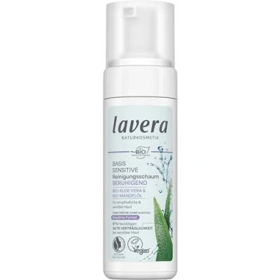 Obrázek lavera basis sensitiv Čisticí pěna přírodní kosmetika veganská bio aloe vera a mandlový olej čištění obličeje čisticí formule 1 x 150 ml