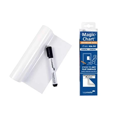 Obrázek Legamaster Magic Chart Whiteboard Notes staticky samolepicí bílá omyvatelná a přepisovatelná vč. 1 popisovače 25 listů DIN A4