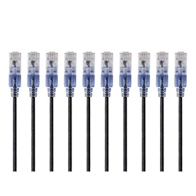 Obrázek Monoprice SlimRun Cat6A ethernetový propojovací kabel snagless RJ45 UTP čistý měděný drát, 10 G, 30 AWG, 0,9 m, černý, kusů