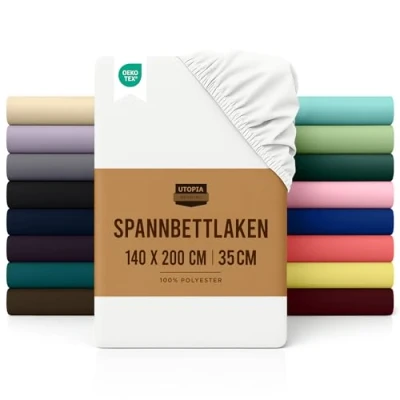 Obrázek Utopia Bedding napínací prostěradlo 140 x 200 cm bílé kartáčované polyesterové z mikrovlákna hloubka 35 taška