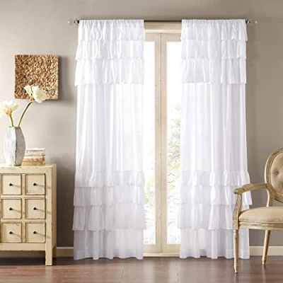 Obrázek Madison Park Anna Vorhang für Wohnzimmer, Landhausstil, Rüschen, Schlafzimmer, 127 x 160 cm, Weiß, 1 Stück