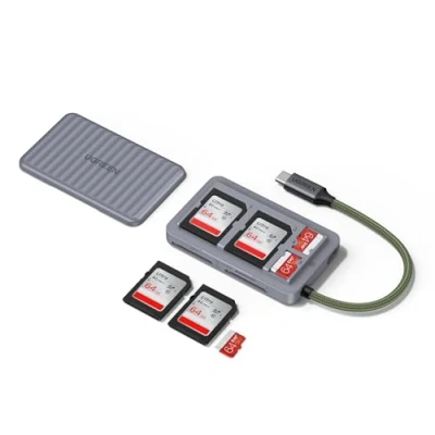 Obrázek UGREEN Čtečka SD karet tři sloty (2 x + TF) s funkcí ochranného pouzdra 2 TF), 5 Gbps čtečka paměťových karet, OTG pro fotografie/kanceláře, kompatibilní iPhone 16 série / Android