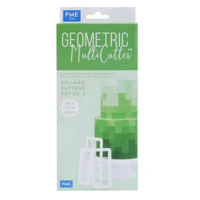 Obrázek Cake Company Geometric MultiCutter Square, sada 3 PME geometrických multicutters pro koláčový design, čtvercový, malý, střední a velký, kusy, plast, bílá