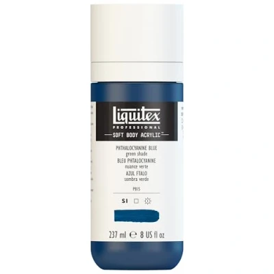 Obrázek Liquitex 1923316 profesionální akrylová barva Soft Body umělecká v krémové krycí konzistenci, vysoká pigmentace, stálobarevná a odolná proti stárnutí, 237 ml láhev ftalová modrá (zelený odstín)