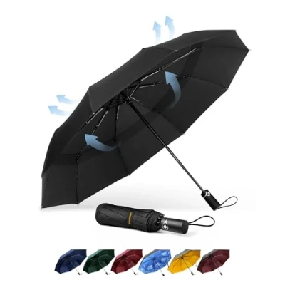 Obrázek TECKNET Regenschirm Sturmfest für Regen, Automatik Groß Taschenschirm mit 10 Rippen, 104 cm Windsicher Schirm, Faltbar Kompakte Reise Golf Umbrella Herren und Damen, Schwarz