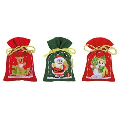 Obrázek Vervaco PN 0172635 Weihnachten 3er Set Kräutertütchen Stickset Zählmuster, Baumwolle, mehrfarbig, ca. 8 x 12 cm / 3,2&quot; 4,8&quot;