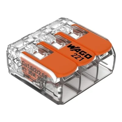 Obrázek WAGO Spojovací svorky 221 613 3 vodiče, do 6 mm², 30 kusů, COMPACT kabelová spojka s páčkami pro všechny typy vodičů po celém světě, potvrzená bezpečnost použití