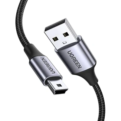 Obrázek UGREEN USB Mini B kabel nabíjecí A konektor na Nylon kompatibilní s PS3 Game Controller, externí pevný disk, palubní kamera, mikrofon atd. (3 m)