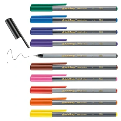 Obrázek edding 55 fineliner sada s 10 zářivými, pestrými barvami špička 0,3 mm barevná tužka na psaní, malování, podtržení, ilustrování pro děti a dospělé, školu, domácí kancelář, kancelář
