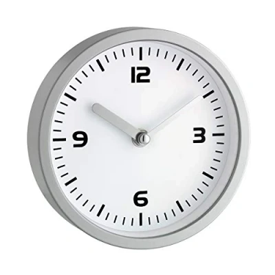 Obrázek TFA Dostmann Analogové hodiny do koupelny, 60. 3012, quartzové hodiny, odpuzující vlhkost, 4 velké přísavky, upevnění bez vrtání, 16,3 x 5,2 cm, bílé