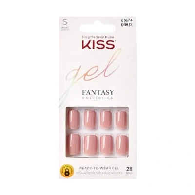 Obrázek KISS Gel Fantasy Collection Sada na manikúru nehty, proužky, krátká délka čtvercových umělých nehtů, obsahuje 28 lepidlo pilník nehty a tyčinky manikúru, růžový