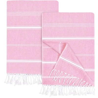 Obrázek Utopia Towels 2er Pack Hamamtuch Strandtuch Groß 100x180 cm Saunatuch aus 100% Baumwolle saugfähige und leichte türkische Strandtücher Poolhandtücher (Rosa)