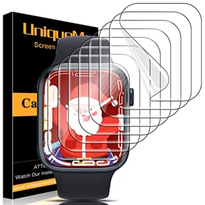 Obrázek UniqueMe für Apple Watch Series 9/8/7 45 mm Schutzfolie 8 Stück, Flexible TPU, iwatch Displayschutz, Blasenfreie, Weich HD Klar Displayfolie, Volle Abdeckung, Anti Staub