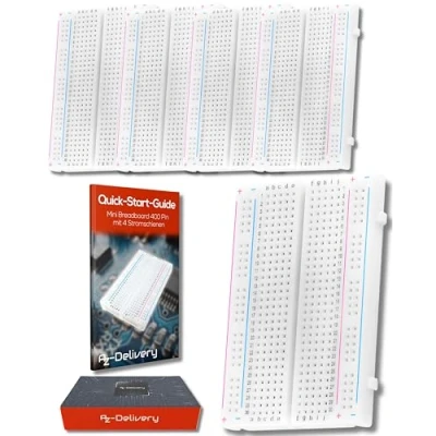 Obrázek AZDelivery Mini Breadboard 400 pinů se 4 elektrickými kolejnicemi, kompatibilní s kabely Arduino a Jumper Wire