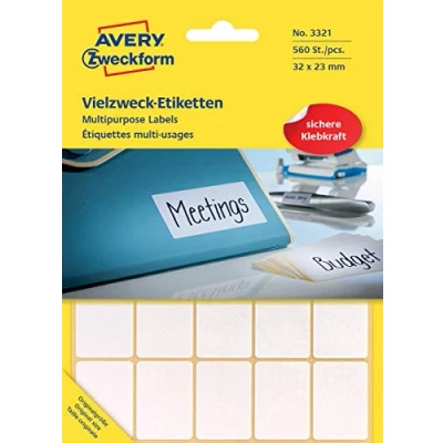 Obrázek Avery Zweckform 3321 etikety pro domácnost samolepicí (32 x 23 mm, 560 nálepek na 28 arších, univerzální domácnost, školu a kancelář k popisování označování) prázdné, bílé