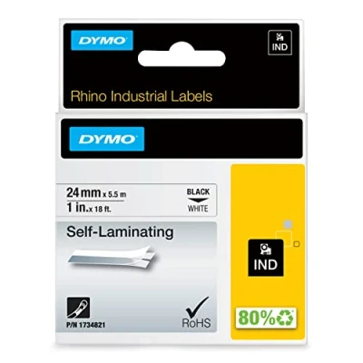 Obrázek DYMO Rhino Industrie samolaminovací etikety 24 mm x 5,5 m černé na bílé pro popisovací přístroj