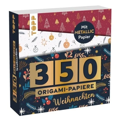 Obrázek 350 papírů origami Vánoce: skládacích (14 x14 cm, 80 g/m²), ve 25 designech, z toho 50 s metalickou fólií, 20 stran základní kurz, měkká vazba