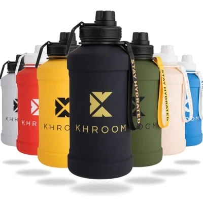 Obrázek Khroom láhev na pití z ušlechtilé oceli 1,3 l a 2,2 vhodná pro sycené nápoje, odolná proti vytečení, do myčky nádobí, jednolitá, bez BPA kovová 1 litr vodu